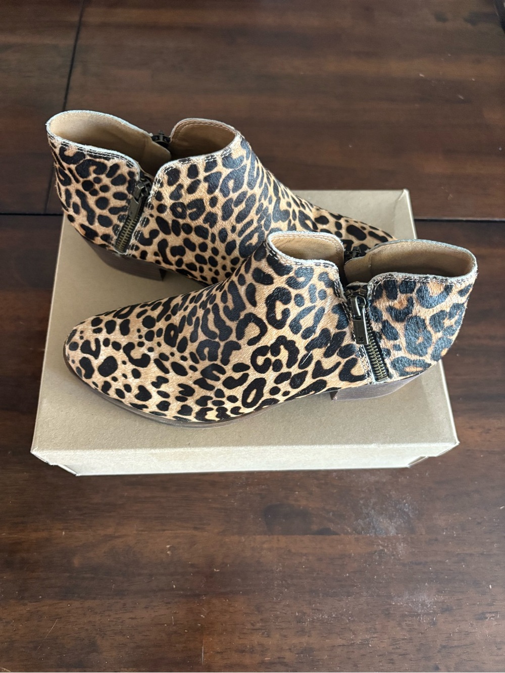 Lucky Brand Leopard Print Ankle Booties in Tan and Black